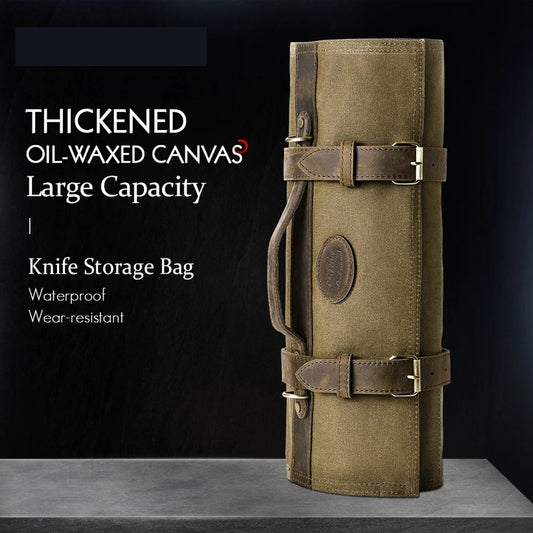 Luxury Wax Canvas Chef Knife Bag with Crazy Horse Leather Accents