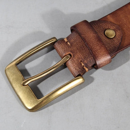 Men's Vintage Luxury Handmade Leather Copper Buckle Belt