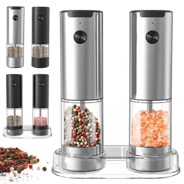 Electric Salt & Pepper Grinder Set Adjustable Coarseness Refillable Mill