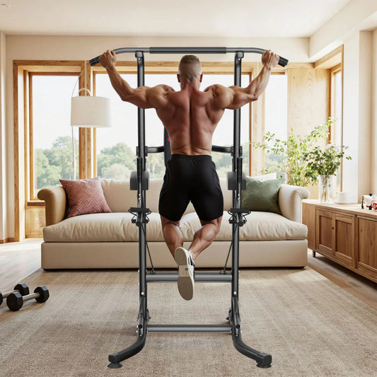 Power Tower Dip Station – Adjustable Pull-Up Bar And Ab Workout Equipment for Home Gym
