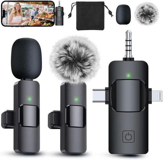 Professional 4-in-1 Wireless Lavalier Microphone for iPhone & Android