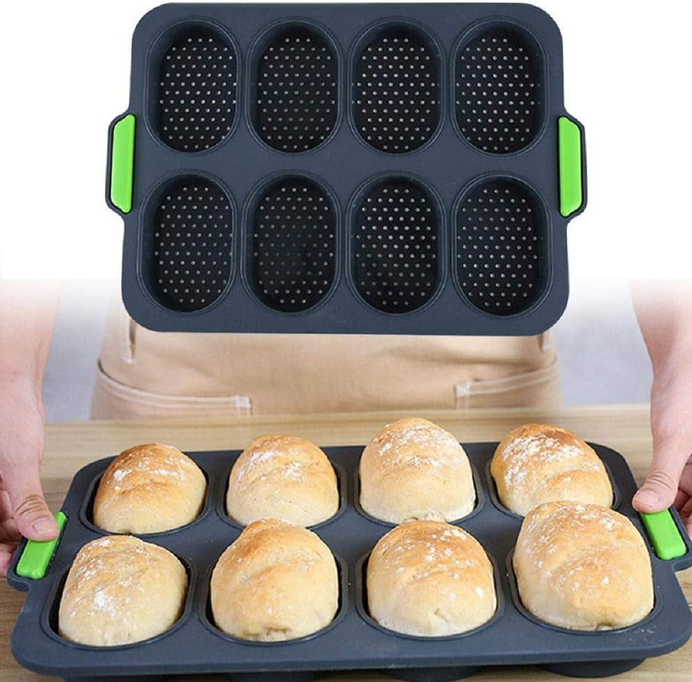 Silicone Hamburger Bun Pan – Non-Stick Bread Mold With 8 Cavities For Baking Buns & Rolls (440x330mm)