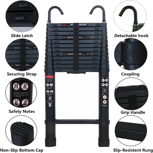 6.2 m Heavy-Duty Telescopic Ladder – Aluminium Extension Ladder with Hooks
