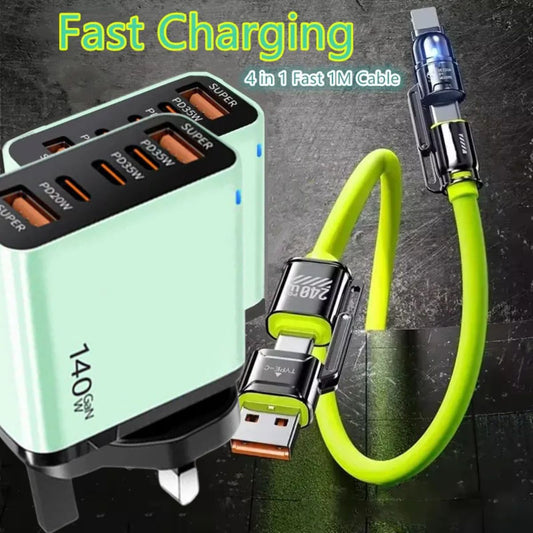 4-in-1 USB-C Fast Charger 5-Port PD Quick Charge Wall Adapter