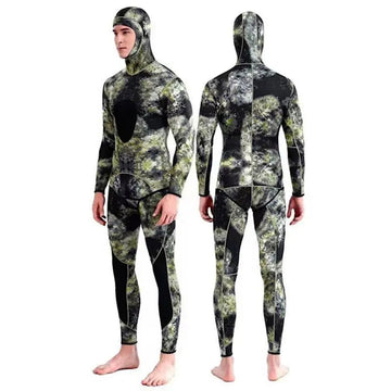 3mm Camouflage Neoprene Wetsuit Set Hooded Two-Piece Diving Suit for Men