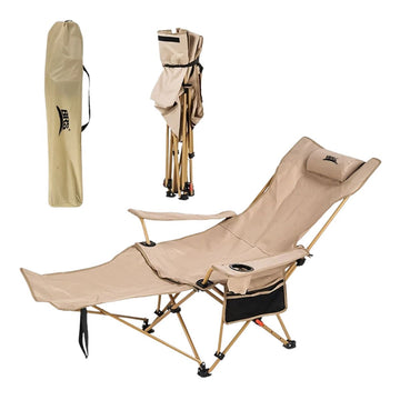 2-in-1 Reclining Camping Chair Lightweight Folding Lounge Chair with Footrest