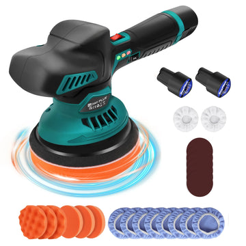 Cordless Car Buffer Polisher Kit with 6 Variable Speeds and Dual Battery