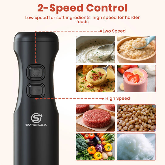 350W Hand Blender 2-Speed Immersion Blender with Stainless Steel Shaft