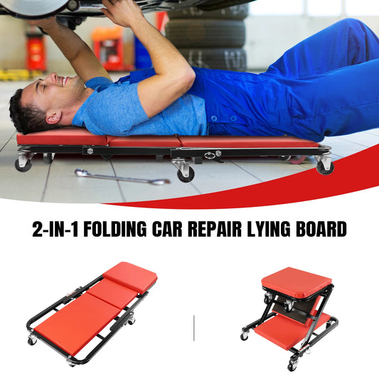 2-in-1 Foldable Garage Creeper Seat Adjustable Workshop Stool with Swivel Casters