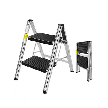 2-Step Folding Step Stool Stainless Steel Anti-Slip Ladder with 150kg Capacity
