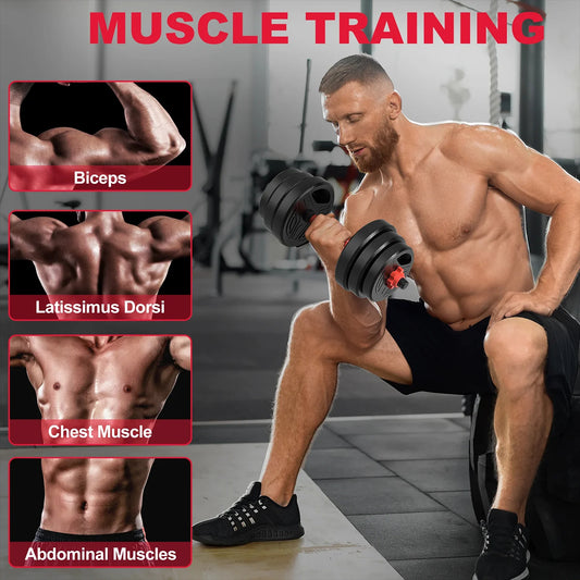 3-in-1 Adjustable Dumbbells Set – 20kg Home Gym Weights with Barbell Bar