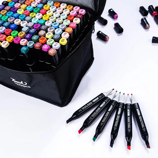 24-80 Colors Dual-Tip Oily Art Markers Set for Drawing Sketching & Coloring
