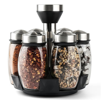 7-Piece Spice Jar Set with Rotating Rack – Glass Seasoning Organizer