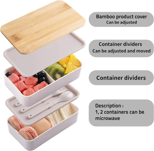 2-Tier Bento Lunch Box with Cutlery Microwave & Dishwasher Safe Food Container