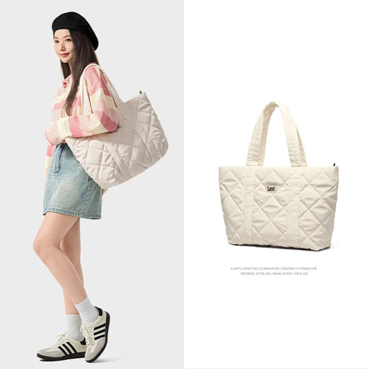 Large Quilted Puffer Tote Soft Lightweight Laptop & School Bag