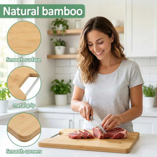 3-Piece Wooden Cutting Board Set Thick Bamboo Chopping Boards for Meat & Vegetables