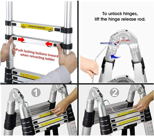 Telescopic Ladder – 3.8 m/5 m A-Frame Aluminium Non-Slip 150 kg