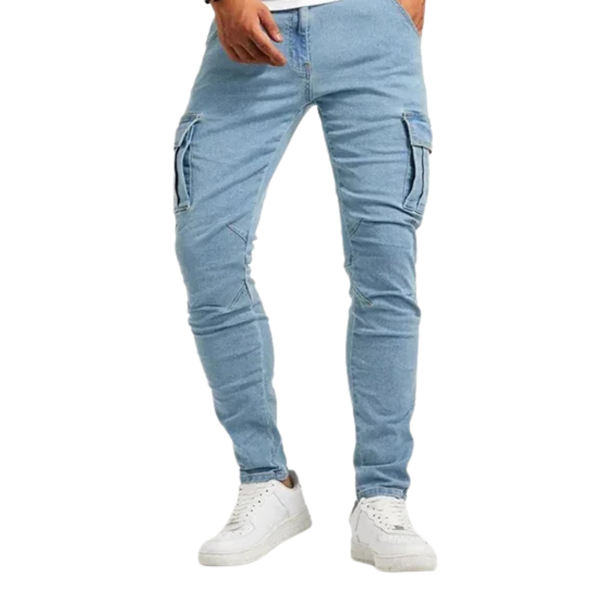 Men's Slim Fit Denim Cargo Joggers – Stylish Multi-Pocket Elastic Jeans