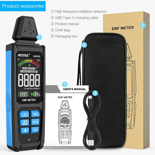 Rechargeable EMF Meter Electromagnetic Field Radiation Detector with Digital Display