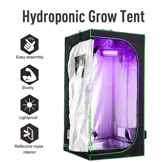 Mylar Hydroponic Grow Tent 80x80x160cm, Indoor Plant Grow Box with Vents & Tray
