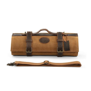 Luxury Wax Canvas Chef Knife Bag with Crazy Horse Leather Accents