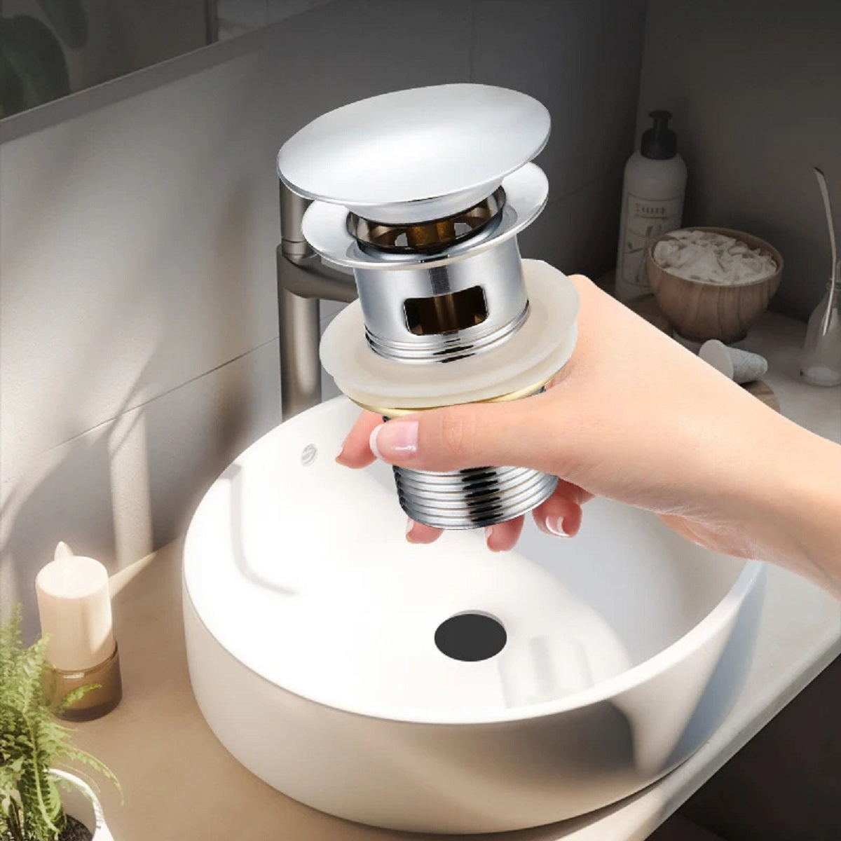 Premium Brass Pop-Up Drain Stopper – Easy Install No Overflow Leak-Proof