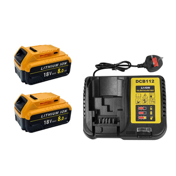 2-Pack 18V 8.0Ah Battery Replacement for Dewalt with Charger & LED Indicator