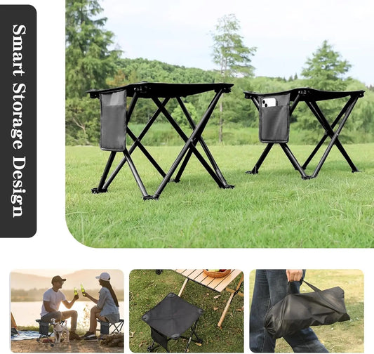 Folding Camping Footrest Stool Portable Outdoor Seat with Side Pockets & Carry Bag