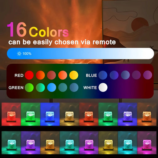 16-Color Water Ripple Projector Lamp Rotating LED Night Light with Remote