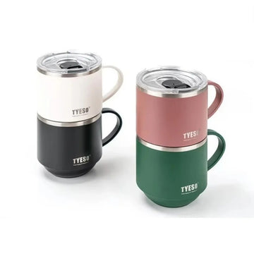 Stainless Steel Coffee Mug with Handle & Clear Lid for Hot Drinks