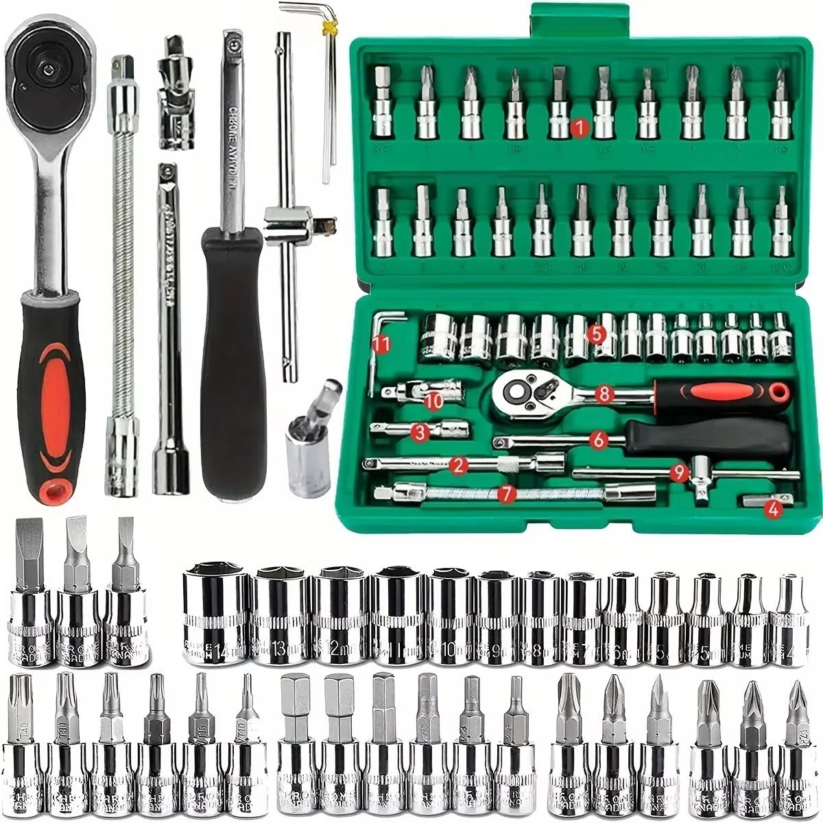 46-Piece Car Repair Tool Kit – 1/4-Inch Socket Set with Ratchet And Wrench