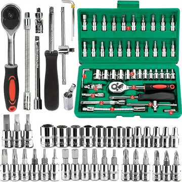 46-Piece Car Repair Tool Kit – 1/4-Inch Socket Set with Ratchet And Wrench