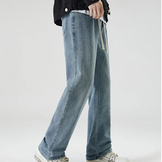 Men's High Street Micro Flared Jeans – Elastic Waist And Drawstring