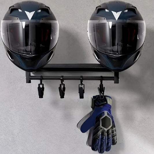 Wooden Motorcycle Helmet Wall Mount Shelf Multipurpose Rack with Hooks