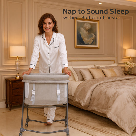 Baby Travel Cot with Mattress – Portable Rocking Crib with Silent Wheels