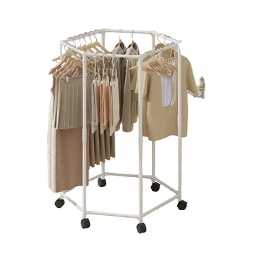Rotating Hexagon Clothes Rack Movable Garment Organizer & Coat Hanger Stand