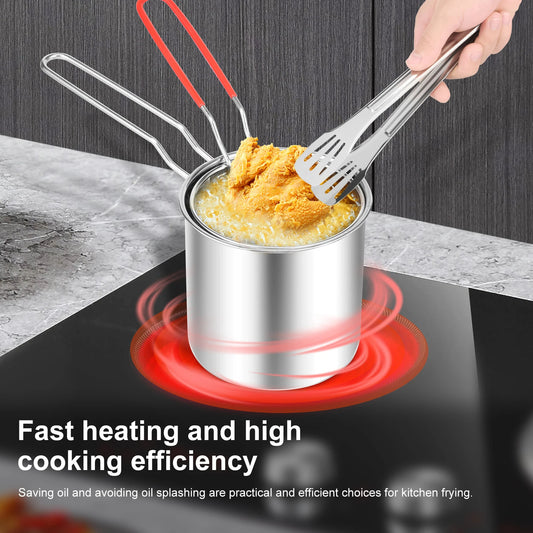 Stainless Steel Deep Fryer Pot – With Strainer Basket and Handle