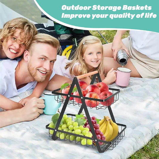 2-Tier Fruit Basket Stand Detachable Holder for Fruits Vegetables & Snacks