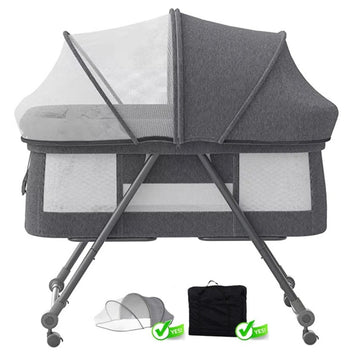 Baby Travel Cot with Mattress – Portable Rocking Crib with Silent Wheels