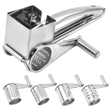 Manual Rotary Cheese Grater – Stainless Steel Slicer & Shredder Set