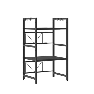 3-Tier Extendable Microwave Rack with 6 Hooks Kitchen Counter Organizer