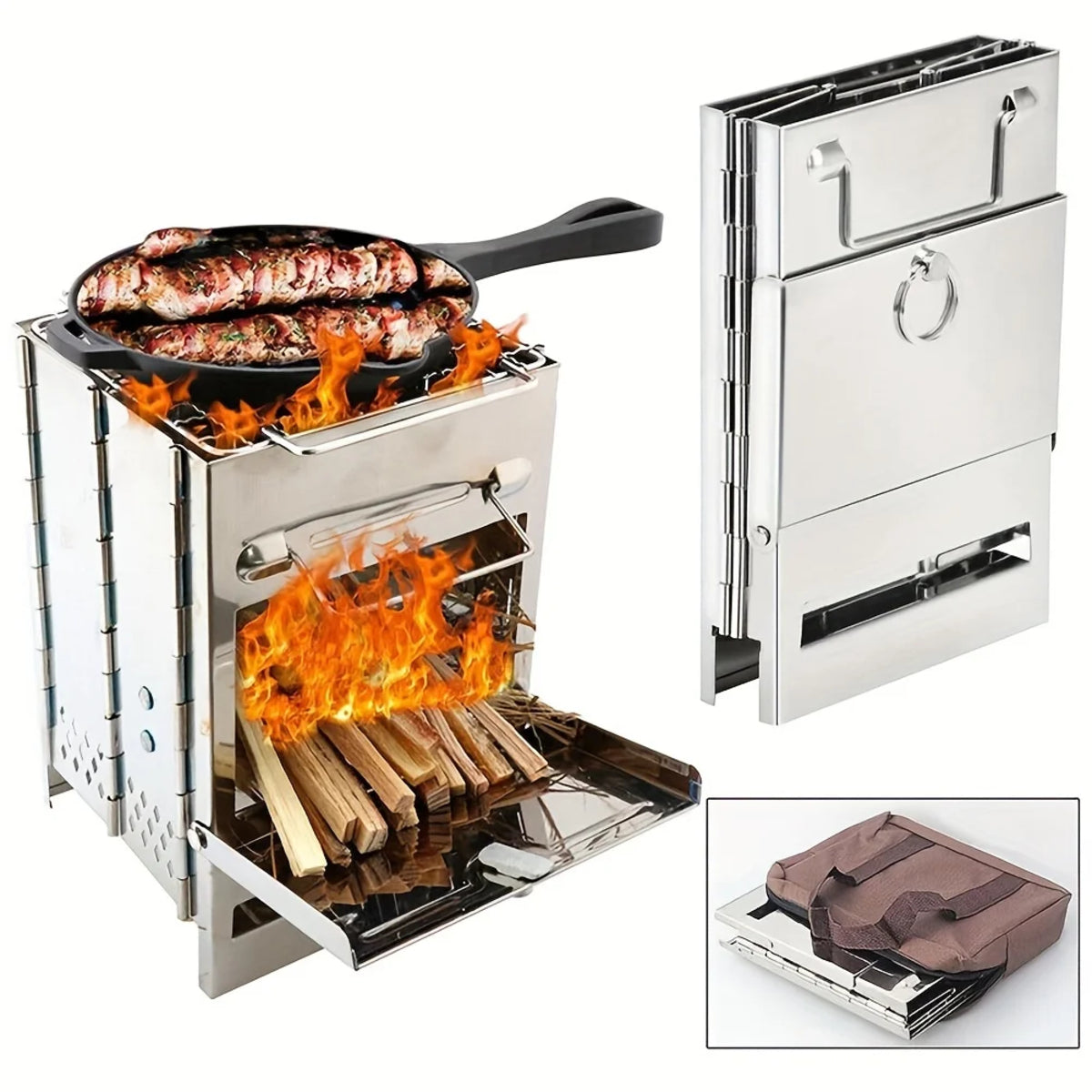 Portable Wood Stove – Foldable Stainless Steel Camping BBQ Grill