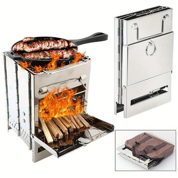 Portable Wood Stove – Foldable Stainless Steel Camping BBQ Grill