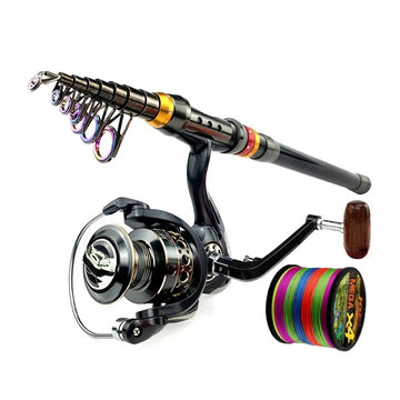 Carbon Fiber Fishing Rod & Reel Combo Spinning Rod Set with Line Kit