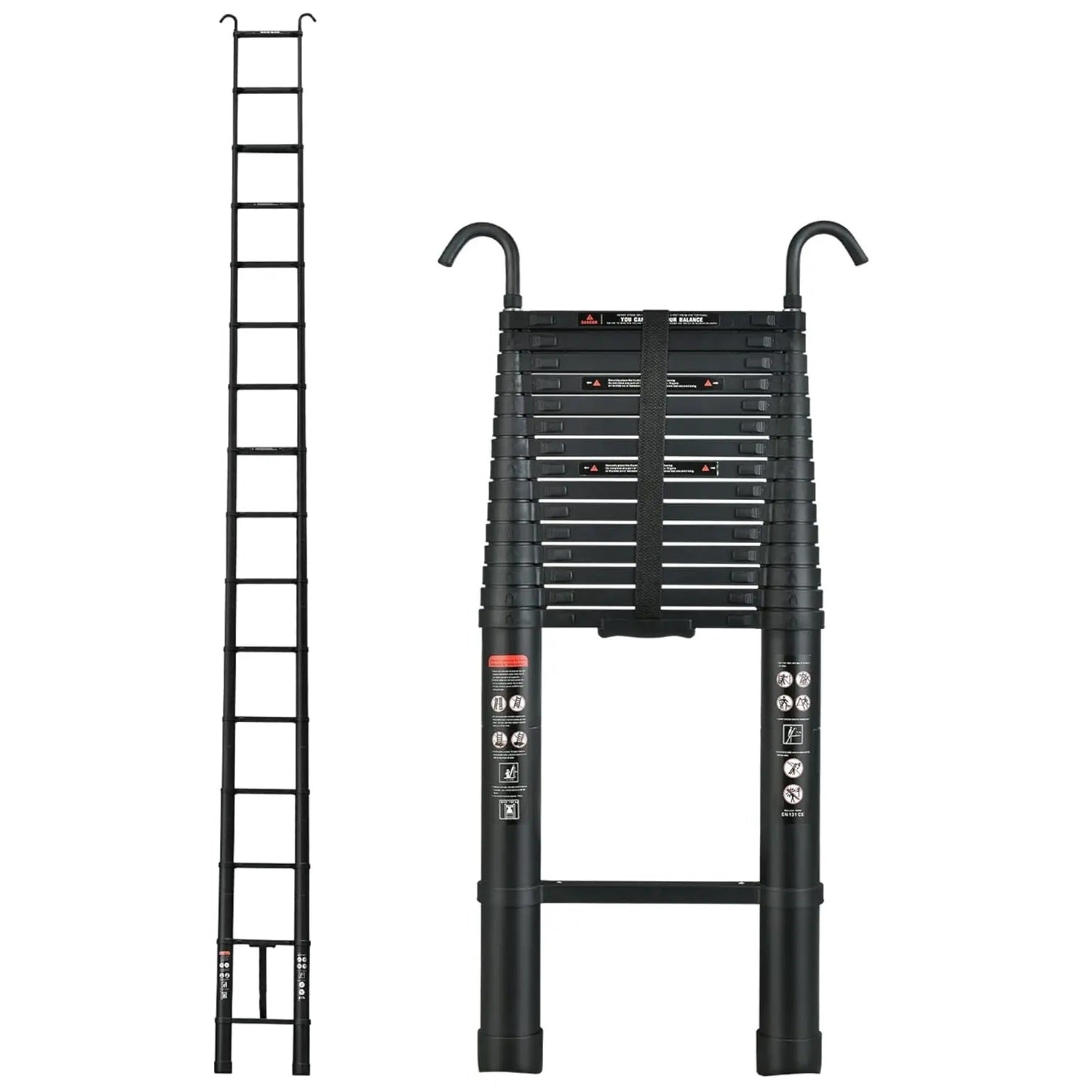 6.2 m Telescopic Ladder – 14-Step Aluminium Extension with Hooks