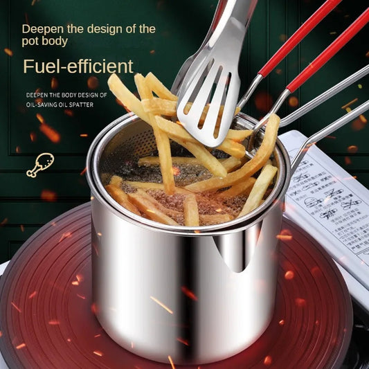 304 Stainless Steel Deep Fryer Pot – 3.2Qt with Basket and Lid