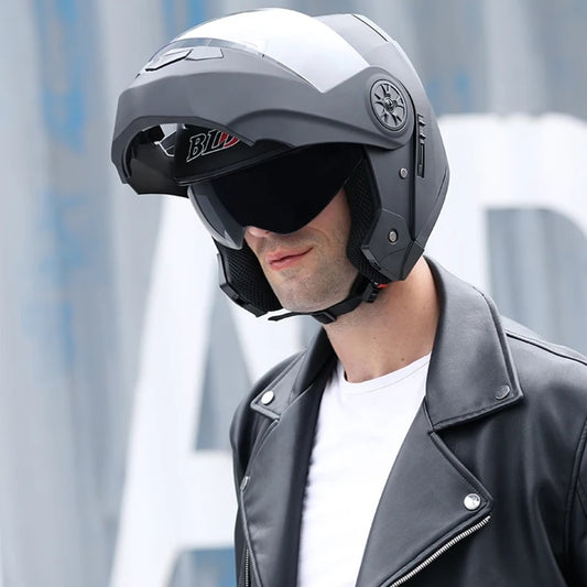 Dual-Lens Flip-Up Motorcycle Helmet – Full Face Modular Motocross Helmet