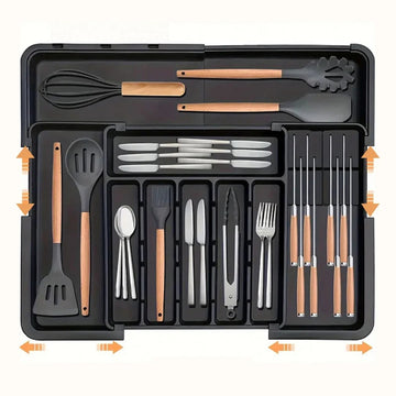 Expandable Kitchen Drawer Cutlery Organizer – Adjustable 6–9 Slot Flatware Tray