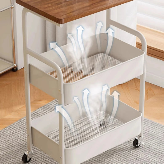 2-Tier Rolling Storage Cart Metal Serving Trolley with Wheels for Kitchen & Living Room