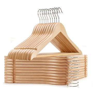Wooden Coat Hangers (30 Pcs) – Clothes and Suit Hangers with Trouser Bar
